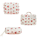 Garvee Set De 3 Bolsas De Maquillaje Cherry - Algodón Suave - Multiusos Para Viajes Y Uso Diario - Tamaños L, M, S - Diseño Floral Y Corazones - Cereza (P+M+G)