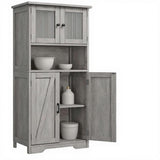 Garvee Armario almacenamiento cocina MDF PB 4 puertas 1 compartimento vidrio estantes ajustables 60x30x128cm interior sala cocina gris - Gris
