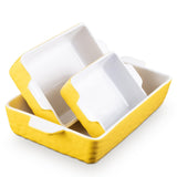 Garvee Set De 3 Fuentes De Cerámica Para Horno Antiadherente Con Asas Ergonómicas Diseño Rectangular Para Cenas Y Reuniones Multitamaño - Amarillo
