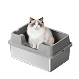 Garvee Caja de Arena para Gatos Acero Inoxidable 36L XXL con Paredes Altas y Alfombrilla Antideslizante para Hogares con Múltiples Gatos 60x40x22cm Plateado - Gris