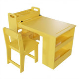 Garvee Mesa y Sillas de Arte para Niños, Madera Segura, Gran Almacenaje y Portarrollos, Multifuncional para Dibujo y Estudio en Casa - Amarillo