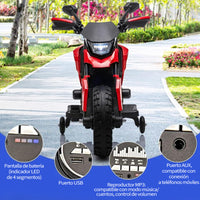 Garvee Moto Eléctrica Infantil 6V 4Ah, 3 Velocidades, Ruedas de Apoyo, Faros LED y Música, para Niños de 3 a 6 Años, 25 kg, Rojo