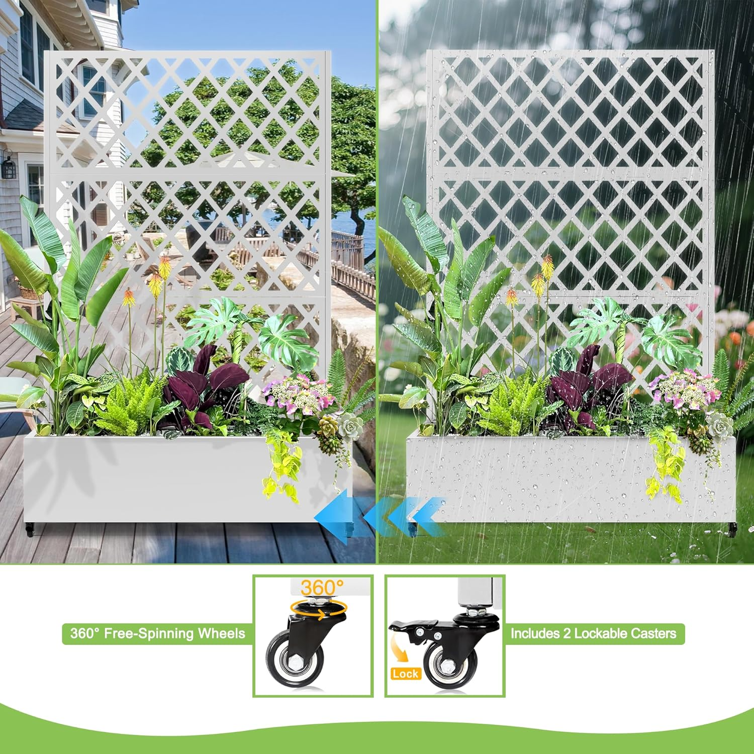 Garvee Maceta de Jardín con Trepadero y Protección de Visibilidad, Metal, 120x40x180cm, Verde, para Jardín y Terraza