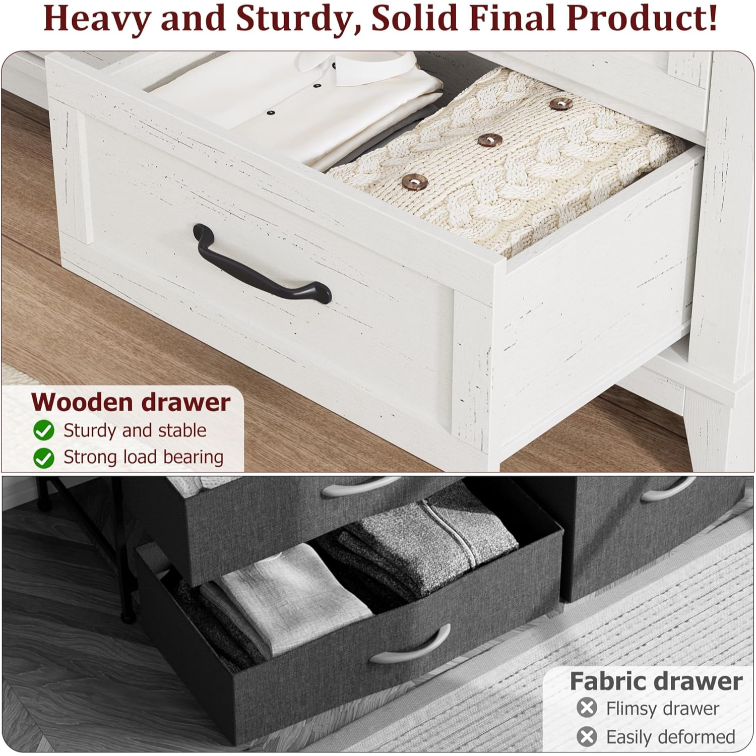 GarveeHome Cómoda de 6 Cajones para Dormitorio de Madera MDF con Patas de Metal Cajonera Grande Organizador Moderno 120 cm Blanco