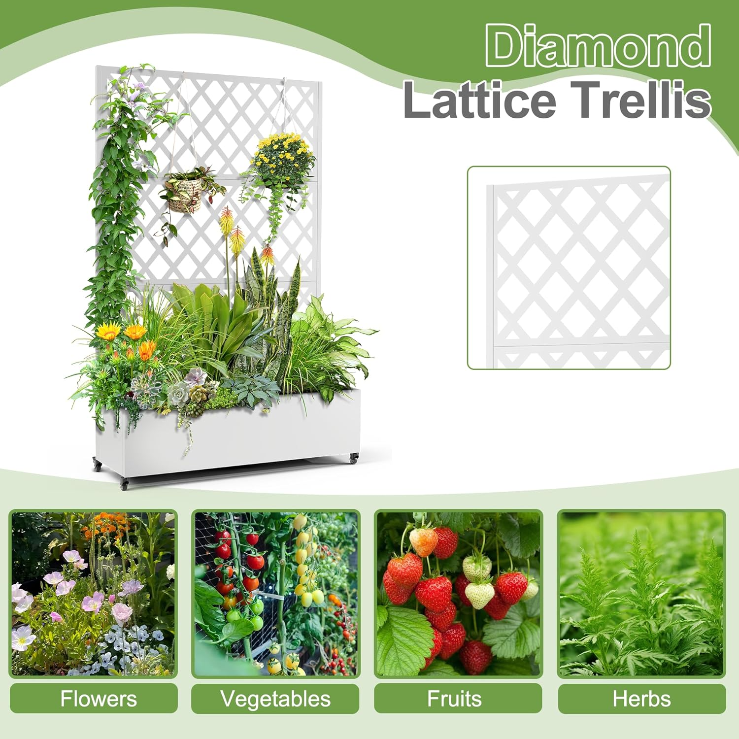 Garvee Maceta de Jardín con Trepadero y Protección de Visibilidad, Metal, 120x40x180cm, Verde, para Jardín y Terraza