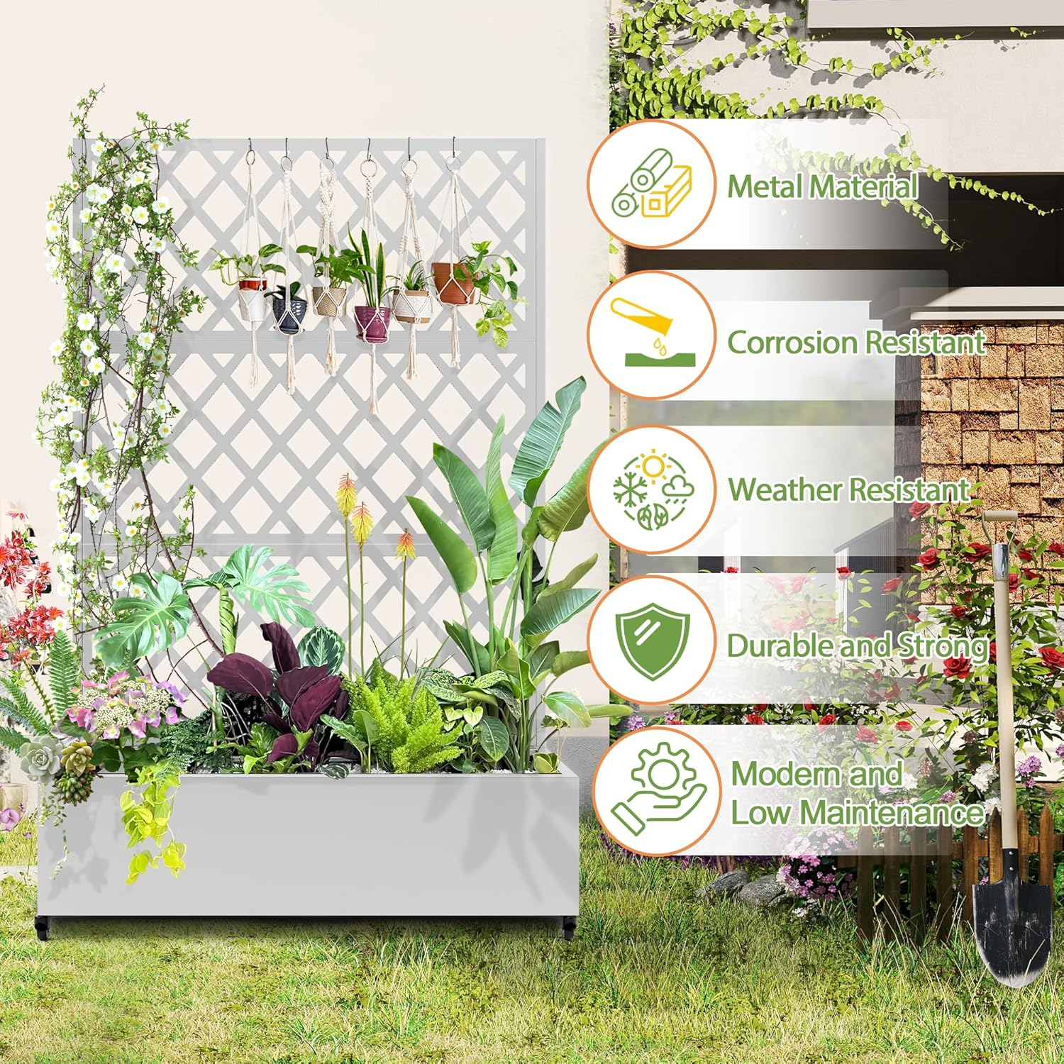 Garvee Maceta de Jardín con Trepadero y Protección de Visibilidad, Metal, 120x40x180cm, Verde, para Jardín y Terraza