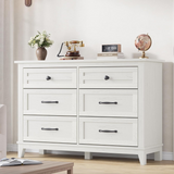 GarveeHome Cómoda de 6 Cajones para Dormitorio de Madera MDF con Patas de Metal Cajonera Grande Organizador Moderno 120 cm Blanco - Blanco