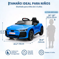 Garvee Coche Eléctrico Infantil Deportivo Licencia Oficial Audi Batería 12V Doble Motor Mando a Distancia 2.4GHz Luces LED Arranque Suave Asiento con Cinturón Azul