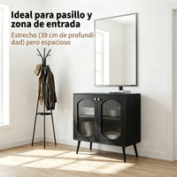 Garvee Aparador Contemporáneo de PB con 2 Puertas de Vidrio Texturizado Mueble Multifuncional para Salón o Pasillo Negro