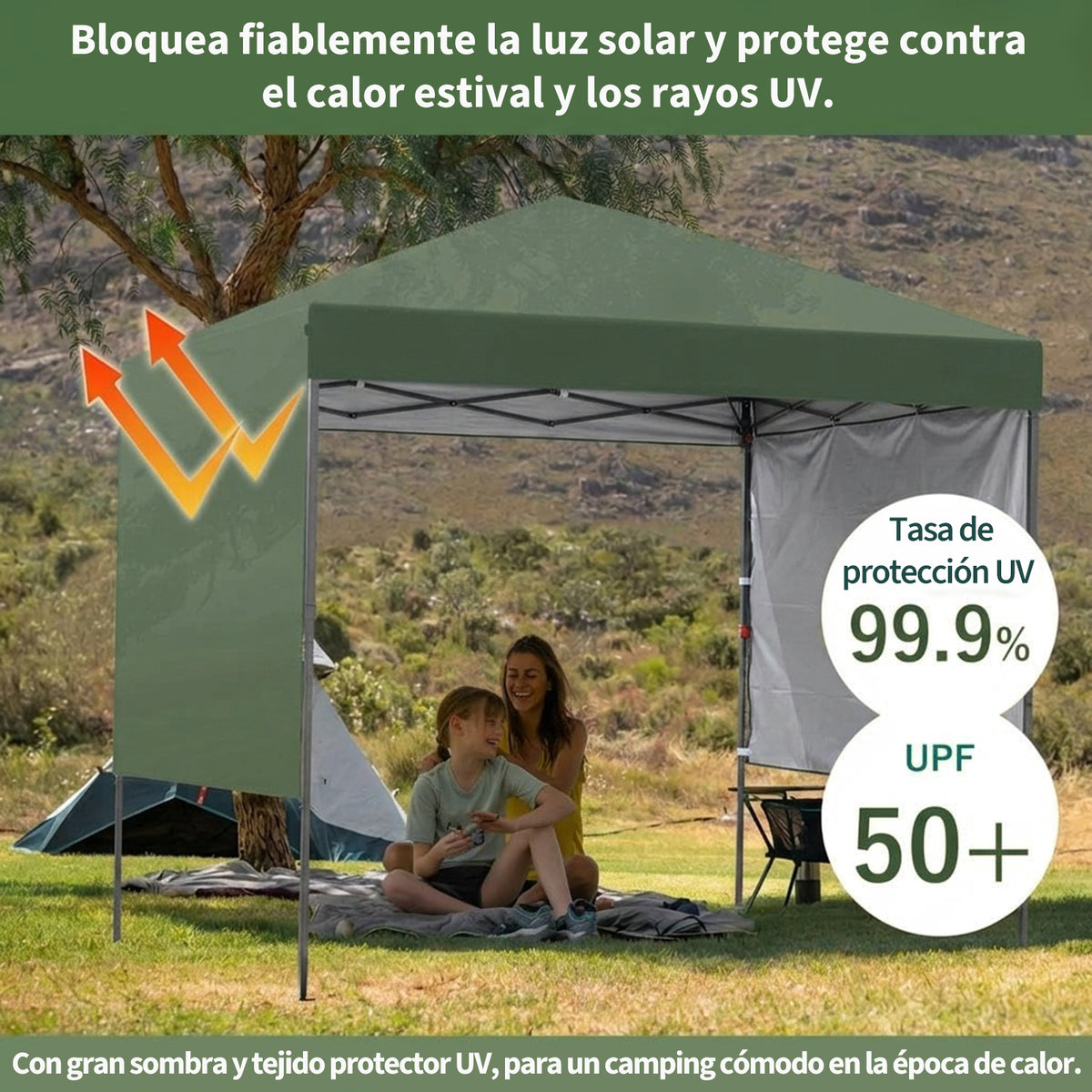 Garvee Carpa Pabellón de Jardín Plegable Pop-Up 2,2x2,2 m con Paredes Laterales Tela Oxford 150D Altura Ajustable 2,4 m Verde