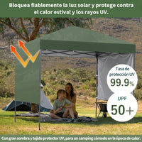 Garvee Carpa Pabellón de Jardín Plegable Pop-Up 2,2x2,2 m con Paredes Laterales Tela Oxford 150D Altura Ajustable 2,4 m Verde