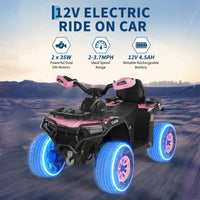 Garvee Quad Eléctrico 12V, 2 Motores, Suspensión, LED, Bluetooth, Música, USB, Control Parental, Ruedas de Plástico Off-Road, 3-6 años, Exterior, Rosa