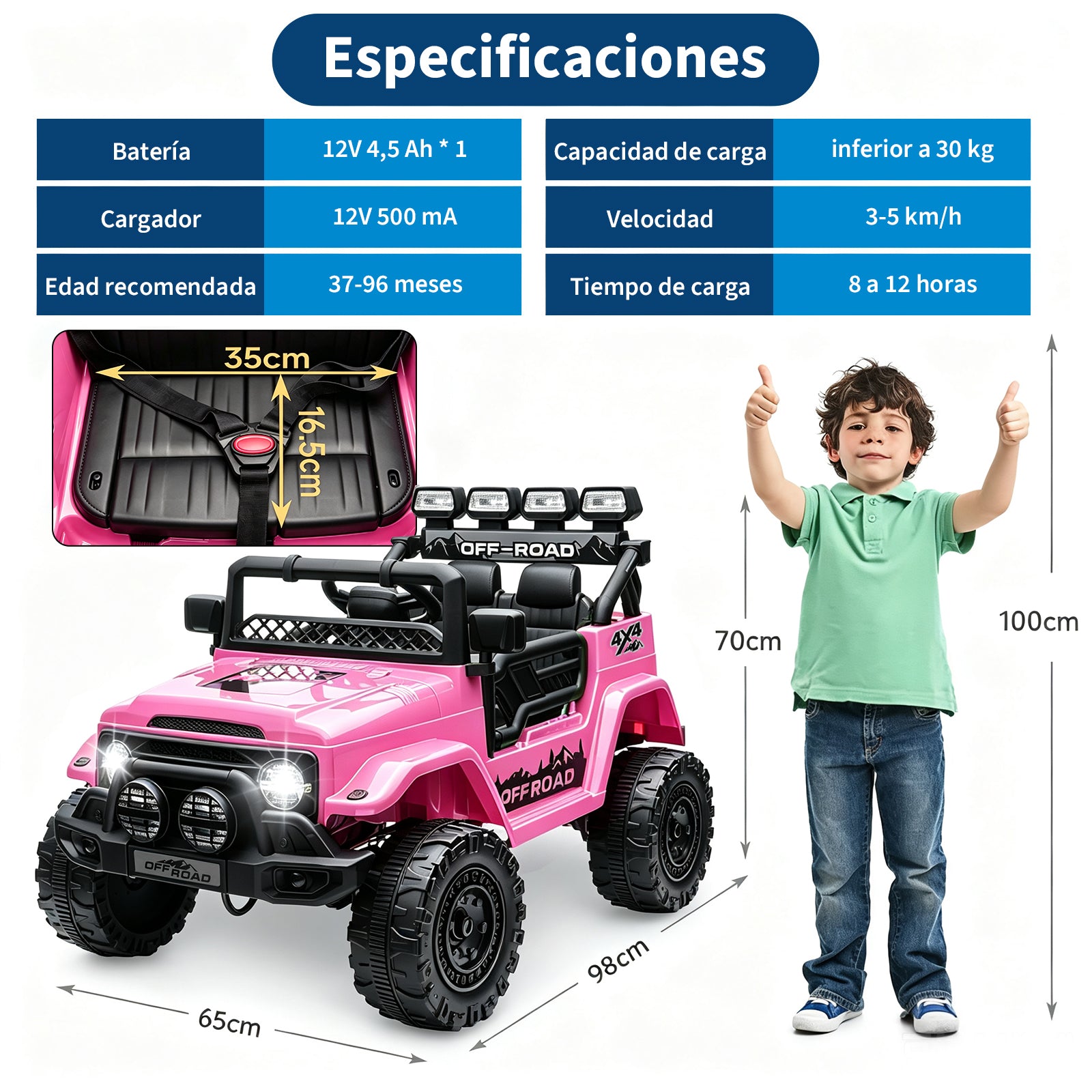 Garvee Coche Eléctrico para Niños 12V, Vehículo Todoterreno Infantil con Control Remoto 2.4G, Bluetooth, Música y Luces LED, 3-6 Años, Rosa