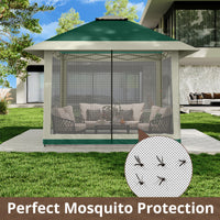 Garvee Gazebo Plegable de 396 x 396 cm con Mosquitera Perimetral y Estructura Reforzada, Protección UV 99%, Verde y Gris