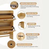 Garvee Zapatero Estrecho de Recibidor con 2 Cajones Abatibles Organizador de Zapatos Oculto de Madera MDF y Patas Metálicas Mueble Estilo Rústico, Madera Natural