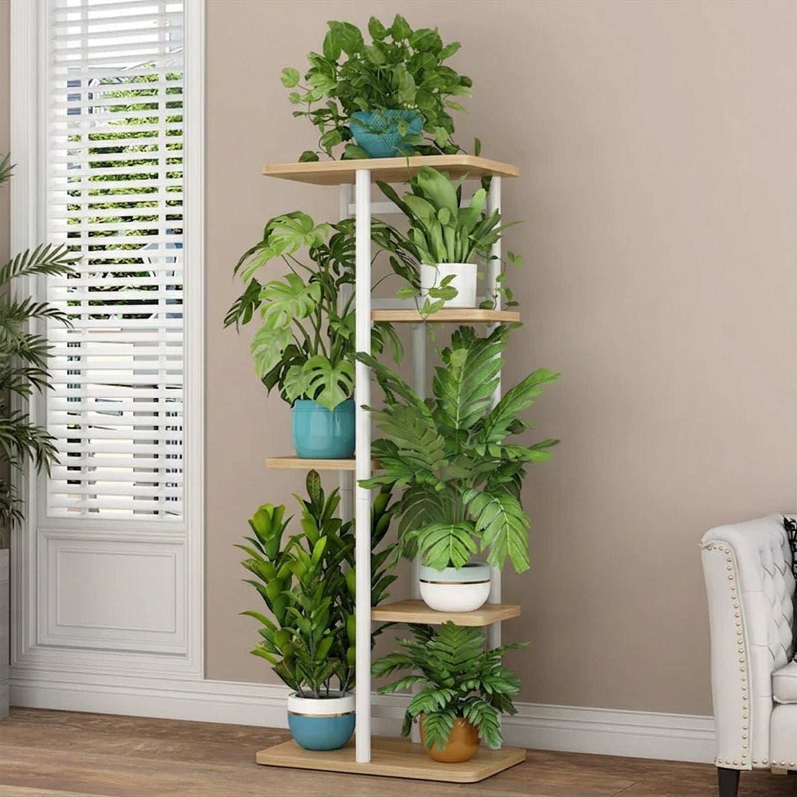 Garvee Soporte para plantas de metal Garvee de 5 niveles, soporte de macetas para esquina, estante de exhibición para interior y exterior, para sala de estar