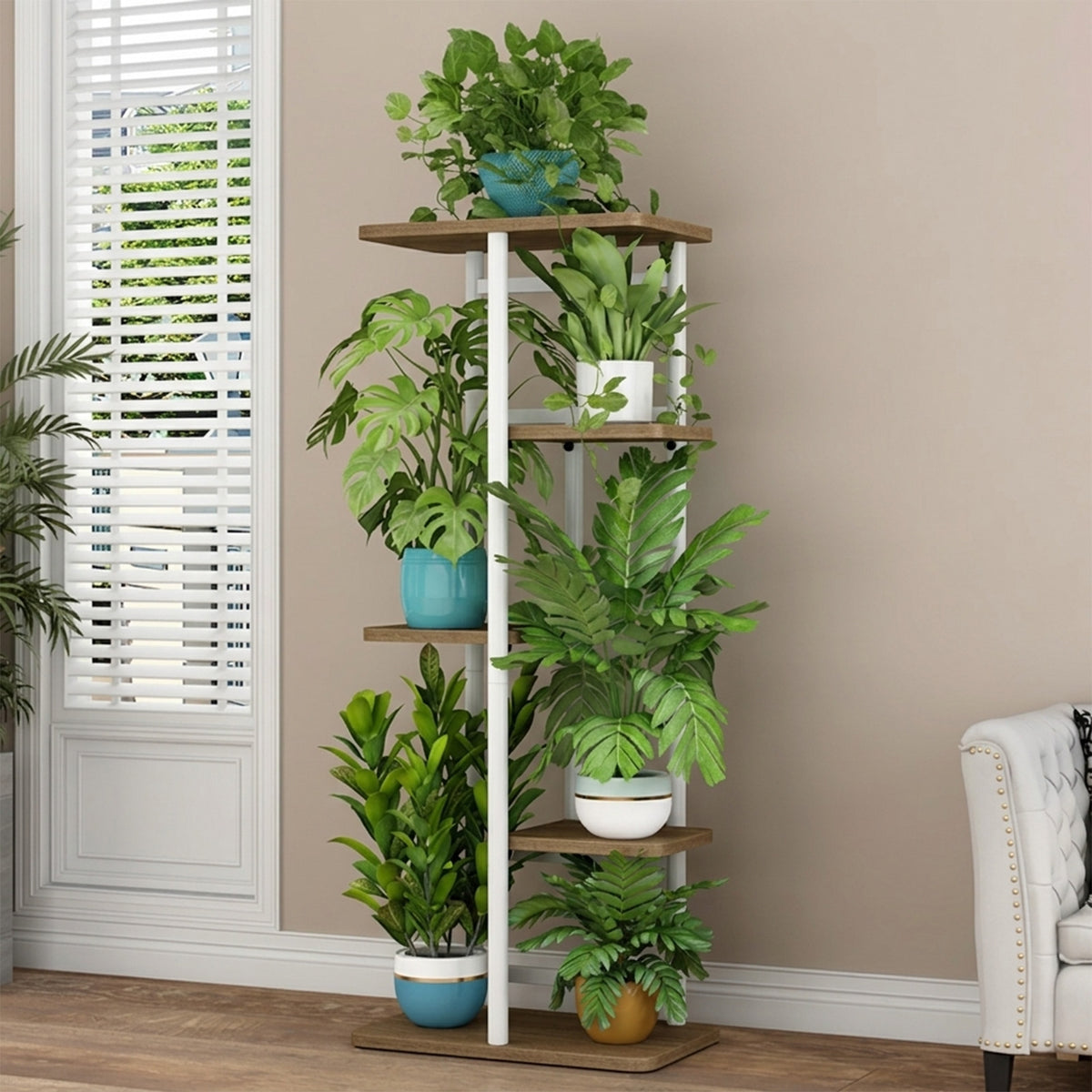 Garvee Soporte Para Plantas Estante Alto De Metal 5 Niveles Para Interiores Y Exteriores, Esquinero, Escalonado, Sala De Estar