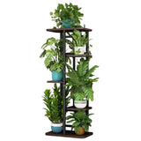 Garvee Soporte para plantas Garvee de metal, estantería de esquina alta de 5 niveles, estante para macetas para interior y exterior, estantería para sala de estar - Roble Negro