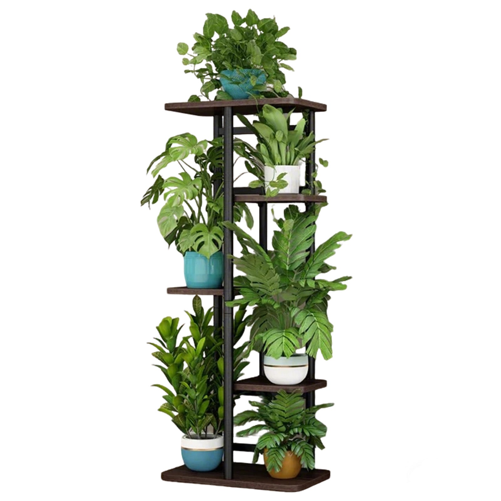 Garvee Soporte para plantas Garvee de metal, estantería de esquina alta de 5 niveles, estante para macetas para interior y exterior, estantería para sala de estar