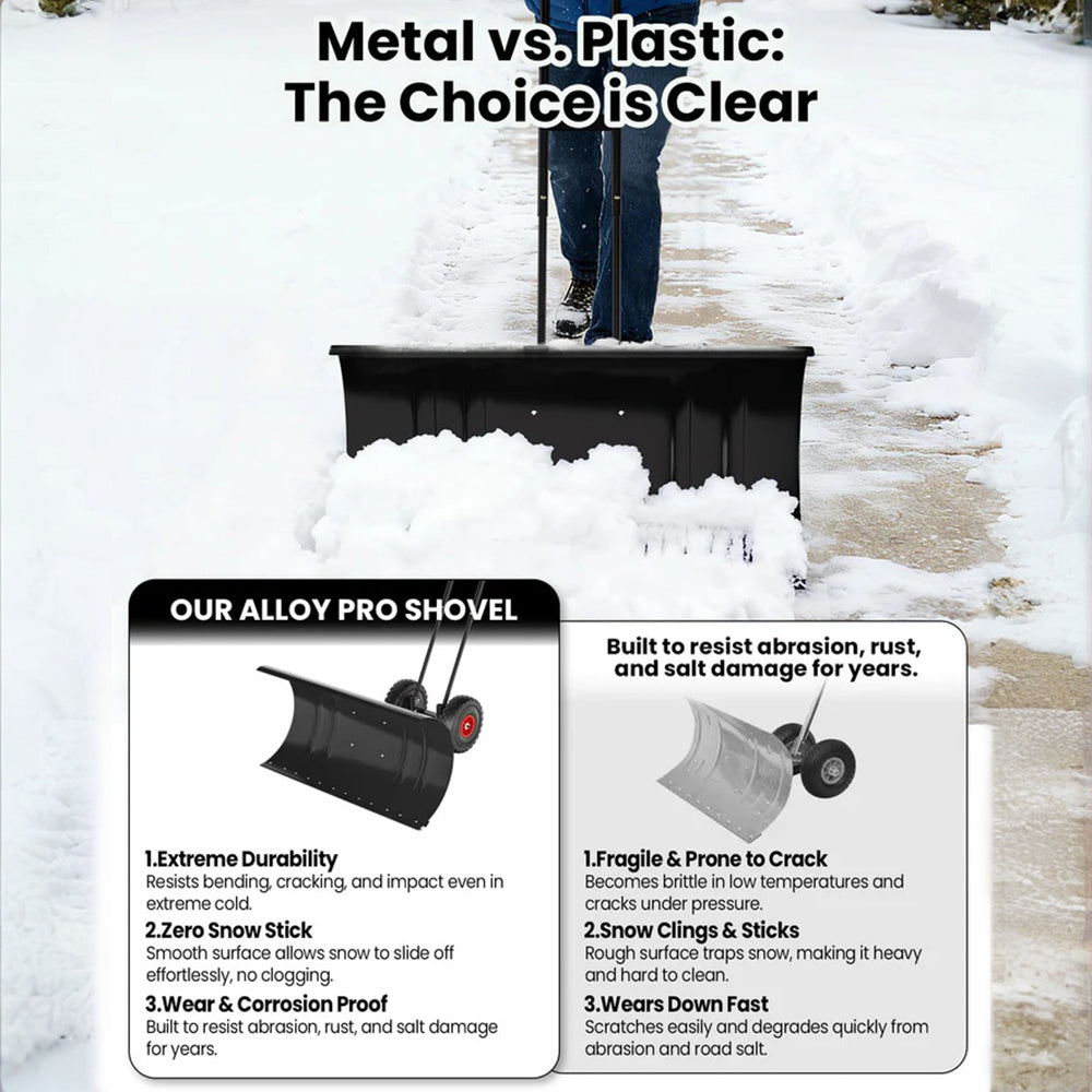 Garvee Pala de Nieve de Acero Galvanizado 91.44 Cm con Ruedas, Hoja Ajustable 7 Posiciones, Mango Ergonómico Ajustable, Equipo Potente para Conductores en Entradas de Vehículos, Negro