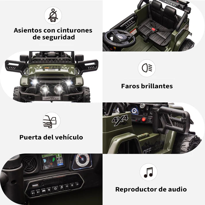Garvee Coche Eléctrico 12V, Bluetooth, Luces LED, Seguridad, Control Remoto, 3-6 años, Interior y Exterior, Verde
