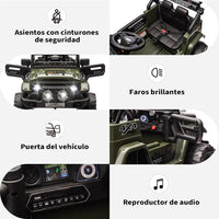 Garvee Coche Eléctrico 12V, Bluetooth, Luces LED, Seguridad, Control Remoto, 3-6 años, Interior y Exterior, Verde