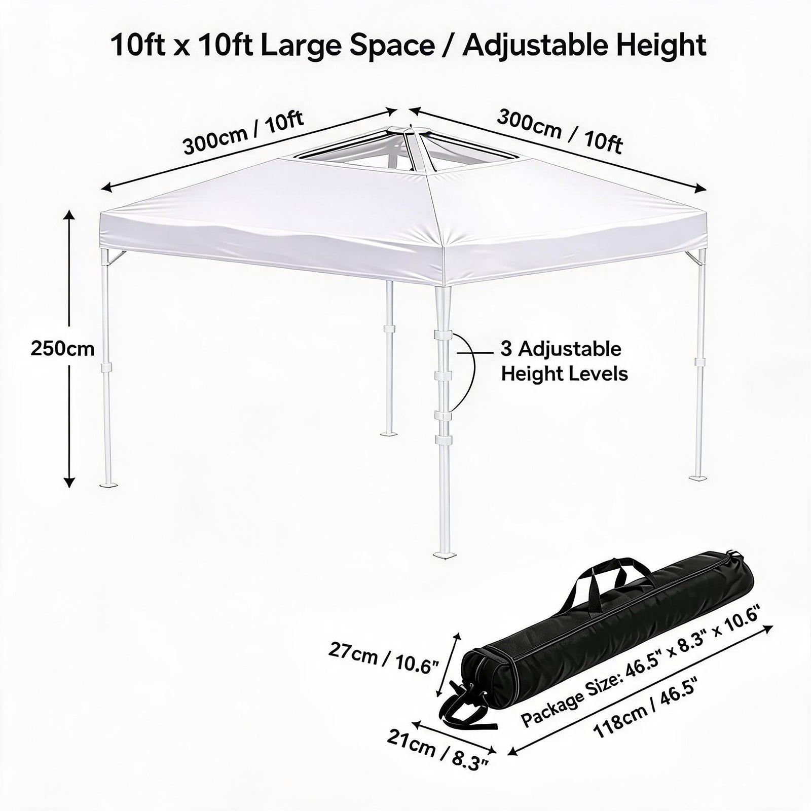 Garvee Carpa Plegable 3x3m con Estructura de Aluminio Resistente Ligera Protección UV para Camping y Eventos al Aire Libre Blanca
