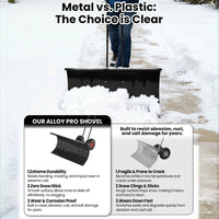 Garvee Pala de Nieve de Acero Galvanizado 73.66 Cm con Ruedas, Hoja Ajustable 7 Posiciones, Mango Ergonómico 5 Niveles, Herramienta Resistente para Propietarios de Casas en Entradas Residenciales, Negro