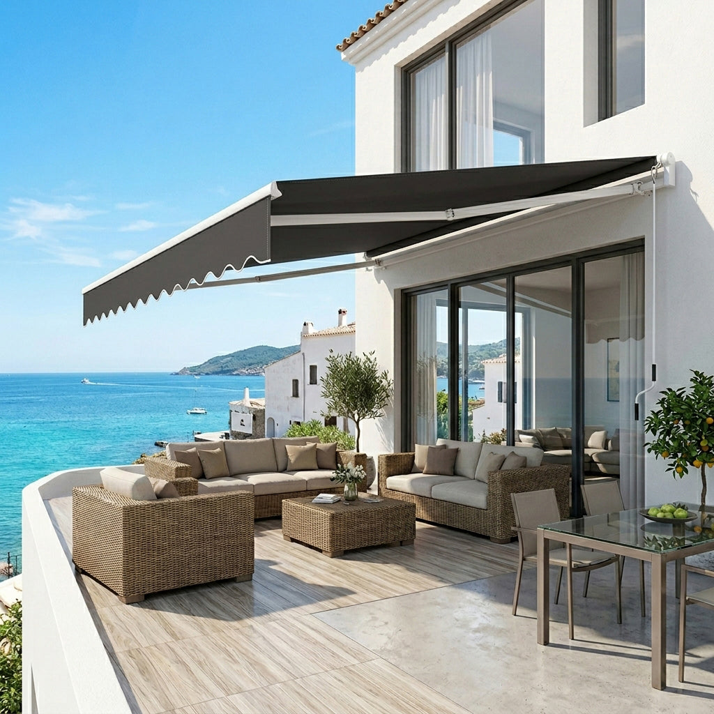 Garvee Toldo Retráctil Manual 300x240 cm para Patio y Terraza Marco de Aluminio Lona Impermeable Protección UV50+ con Manivela Negro