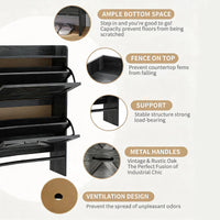 Garvee Zapatero Estrecho de Recibidor con 2 Cajones Abatibles Organizador de Zapatos Oculto de Madera MDF y Patas Metálicas Mueble Estilo Rústico, Negro
