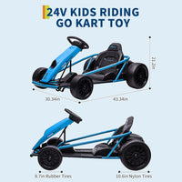 Garvee Go-Kart Eléctrico 24V, 2 Motores 300W, Velocidad 13 km/h, Asiento Amplio, Música y Deriva Segura, Batería 9Ah, 8-12 años, Exterior, Azul
