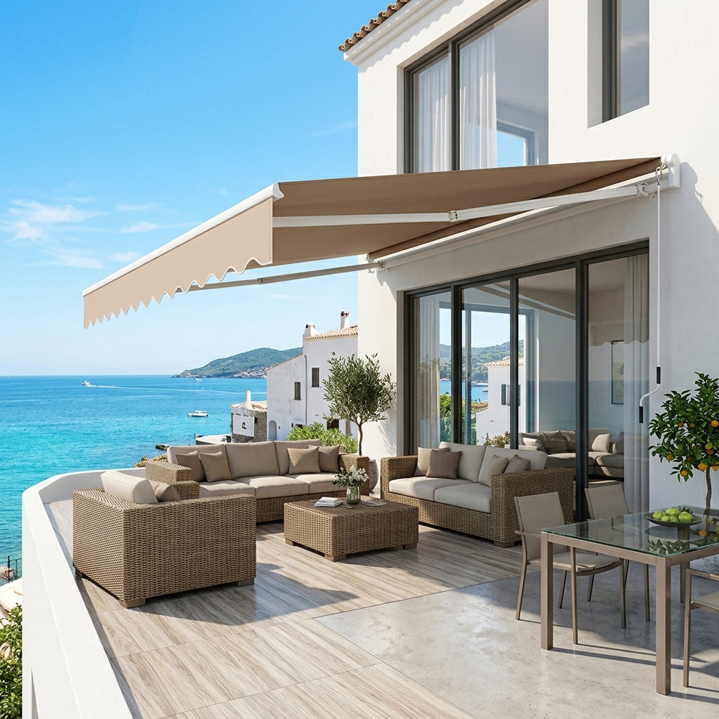 Garvee Toldo Retráctil Manual 300x240 cm para Patio y Terraza, Marco de Aluminio, Lona Impermeable 280g/m² con Protección UV50+ y Manivela, Caqui