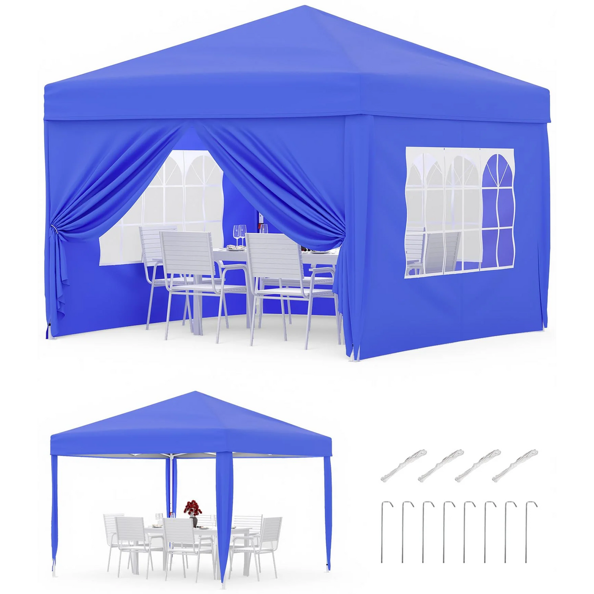 Garvee Cenador Plegable 3x3m Carpa Pop-Up Impermeable con Paredes Laterales Ventanas Tipo Iglesia y Protección UV Carpa de Fiesta Altura 270cm Color Azul