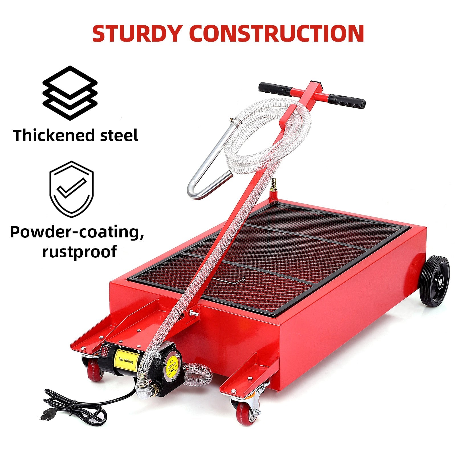 Garvee Tanque de Drenaje de Aceite Eléctrico de 20 Galones de Acero y Plástico 110V, Tanque de Hierro con Mango Plegable y Ruedas Giratorias, Duradero y Fácil de Usar para Coches y Camiones