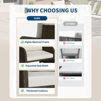 Garvee Conjunto de Muebles de Jardín de Ratán de 5 Piezas con 2 Sillones Mesa de Vidrio y Otomanas para Balcón y Terraza, Marrón y Beige