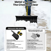 Garvee Pala de Nieve de Acero 91.44 Cm con Ruedas, Mango Ajustable y Base Estable, Diseño Ergonómico para Usuarios de Vehículos en Entradas de Autos, Amarillo