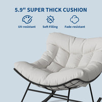 Garvee Silla Mecedora de Patio Grand con Reposapiés Acero Resistente Cojín Cómodo para Balcón y Porche