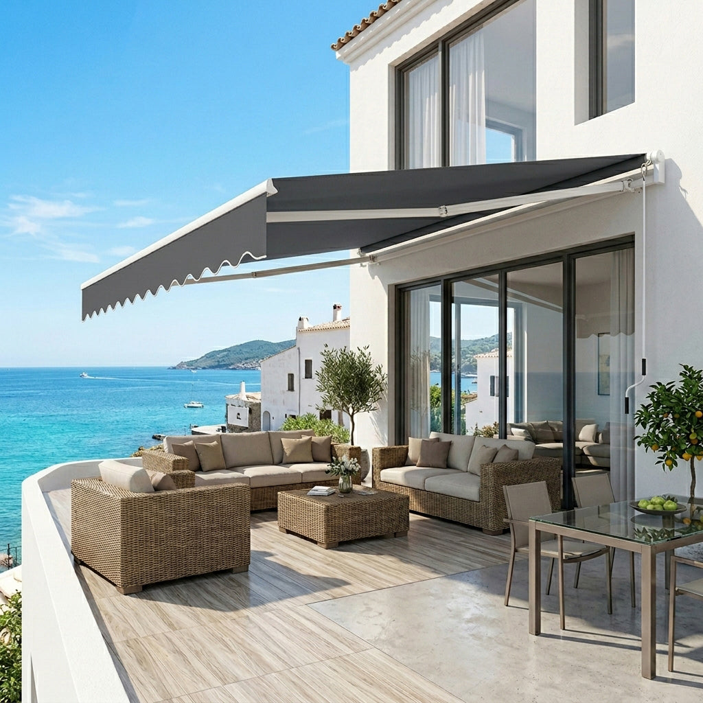 Garvee Toldo Retráctil Manual 3x2.5m para Terraza y Jardín, Toldo Exterior Impermeable con Protección UV y Manivela, Aluminio Reforzado Color Gris