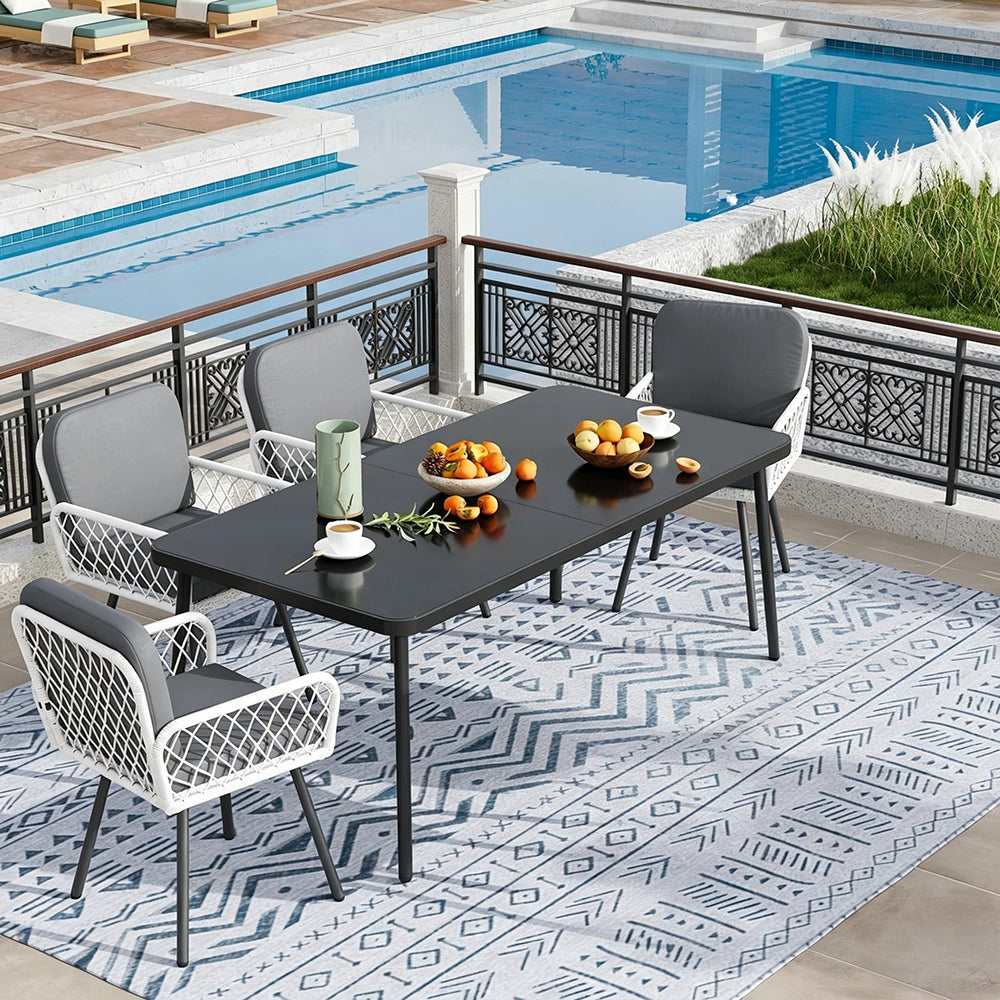 Garvee Juego de 4 Sillas de Comedor para Patio, Ratán Tejido a Mano y Metal Negro, Cojines Impermeables, Diseño Ergonómico para Jardín y Balcón