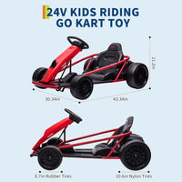 Garvee Go-Kart Eléctrico 24V, 2 Motores 300W, Velocidad 13 km/h, Asiento Amplio, Música, Neumáticos EVA y Nylon, 8-12 años, Aire Libre, Rojo
