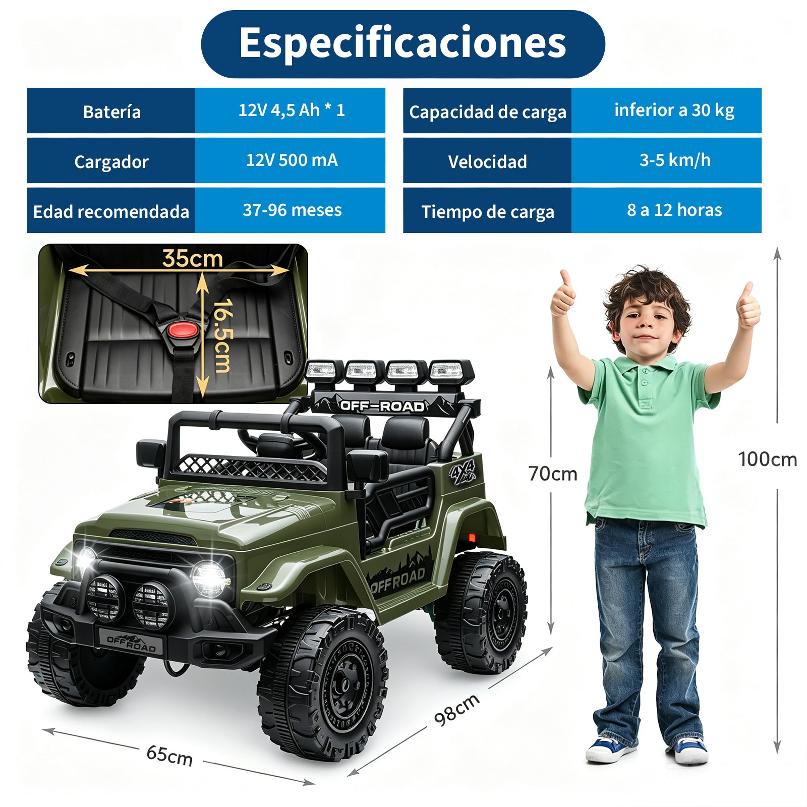 Garvee Coche Eléctrico 12V, Bluetooth, Luces LED, Seguridad, Control Remoto, 3-6 años, Interior y Exterior, Verde
