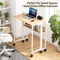 Garvee Escritorio Plegable con Ruedas y Estante de Almacenamiento de 63x50x75 cm, Mesa de Ordenador Compacta de Madera Natural y Acero