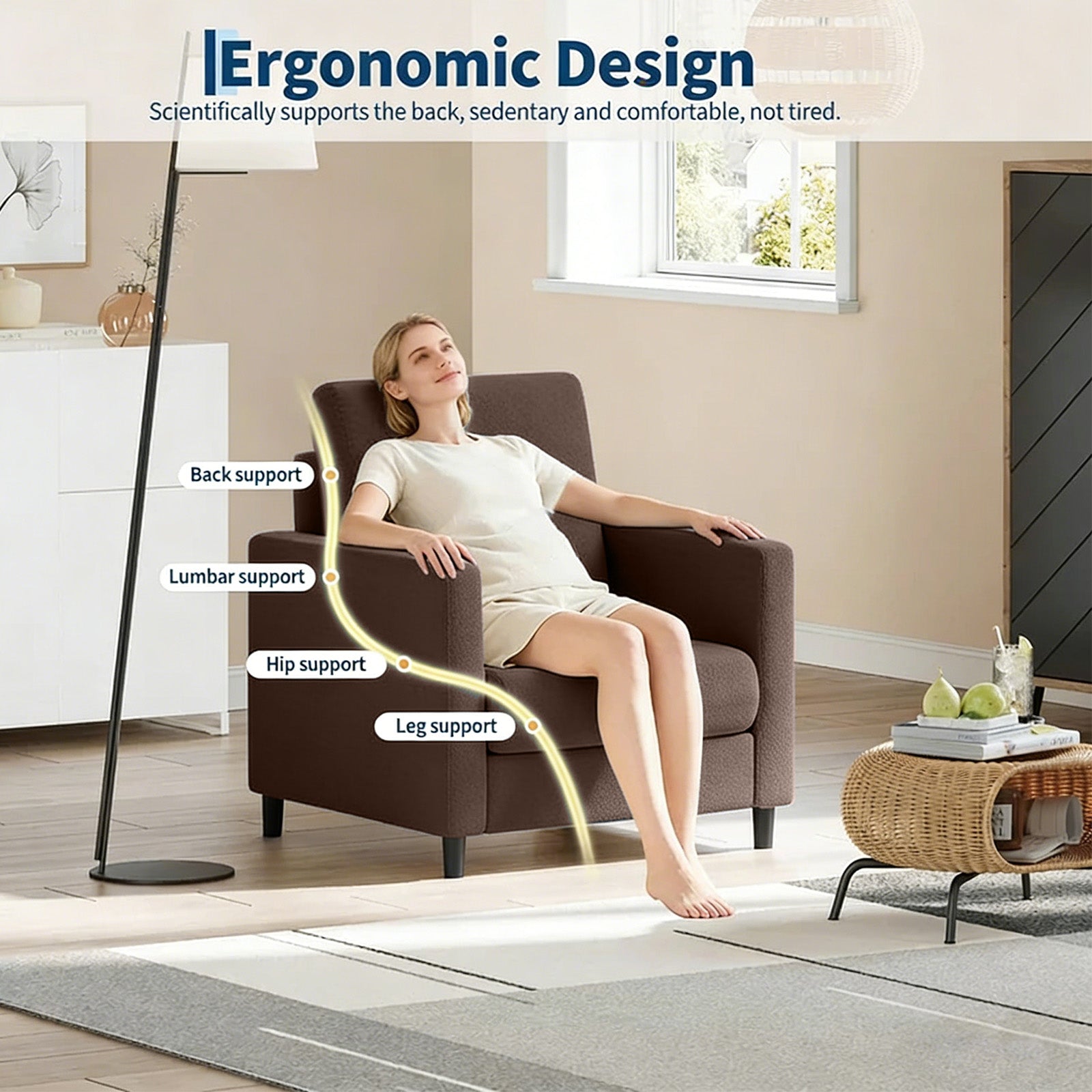 Garvee Sofá 2 Plazas Moderno Tela Suave Marrón Compacto Para Salón Pequeño Con Almohadas Y Reposabrazos