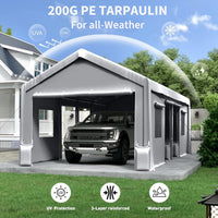 Garvee Cubierta Superior de Repuesto para Cochera de 610 x 396 x 335 cm, PE 180 g/m² Impermeable y Protección UV 50+, Gris