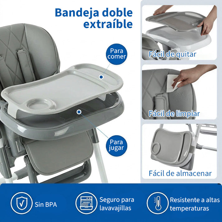 Garvee Kinderhochstuhl YB-H22, Silla Alta Plegable para Niños, Compacto y Estable, Gris, Ideal para Hogar y Viajes