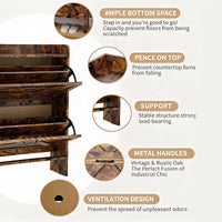 Garvee Zapatero Estrecho de Recibidor con 2 Cajones Abatibles Organizador de Zapatos Oculto de Madera MDF y Patas Metálicas Mueble Estilo Industrial Rústico, Marrón