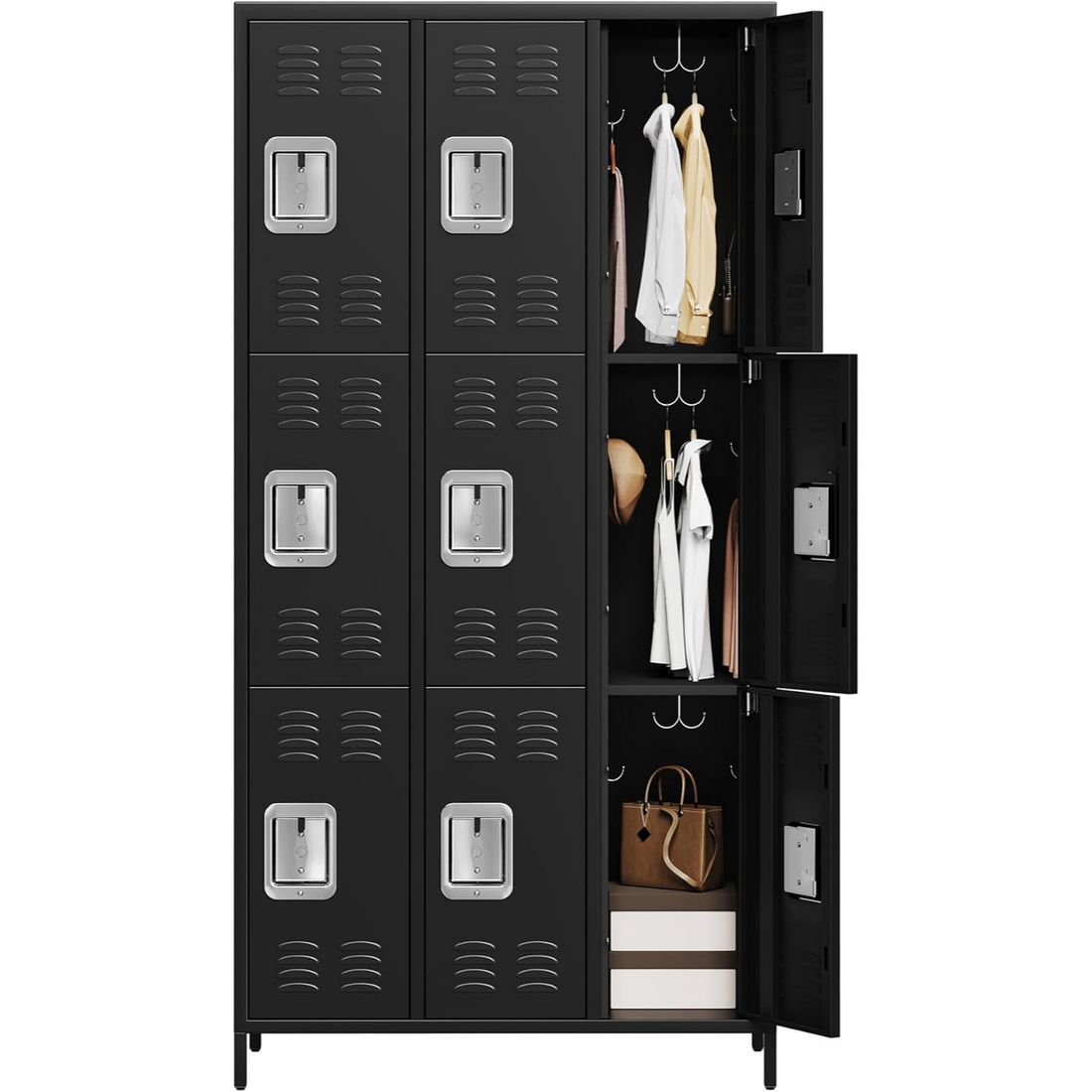 Garvee Taquilla Metálica de 6 Puertas Armario de Vestuario de Acero 183 cm Alto Taquillas con Cerradura para Gimnasio y Oficina Negro