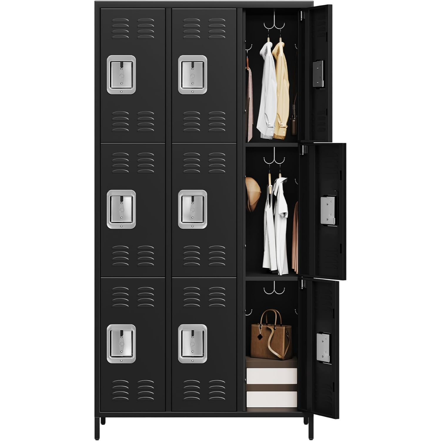 Garvee Taquilla Metálica de 6 Puertas Armario de Vestuario de Acero 183 cm Alto Taquillas con Cerradura para Gimnasio y Oficina Negro