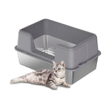 Garvee Bandeja Para Arena De Gato Acero Inoxidable Grande Fácil Limpieza Diseño Abierto Antidesbordes Para Gatitos Y Gatos Hogar - Gris