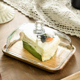 Garvee Butterdose De Madera Con Tapa De Vidrio Bandeja Rectangular Para Mantequilla Y Pasteles Madera De Acacia Elegante Para Postres Y Dulces - Mantequera de Madera de Acacia